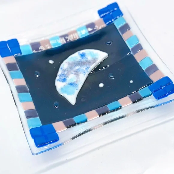 Blue Square Moon Glass plate, y2k aesthetic, - Picture 2 of 4